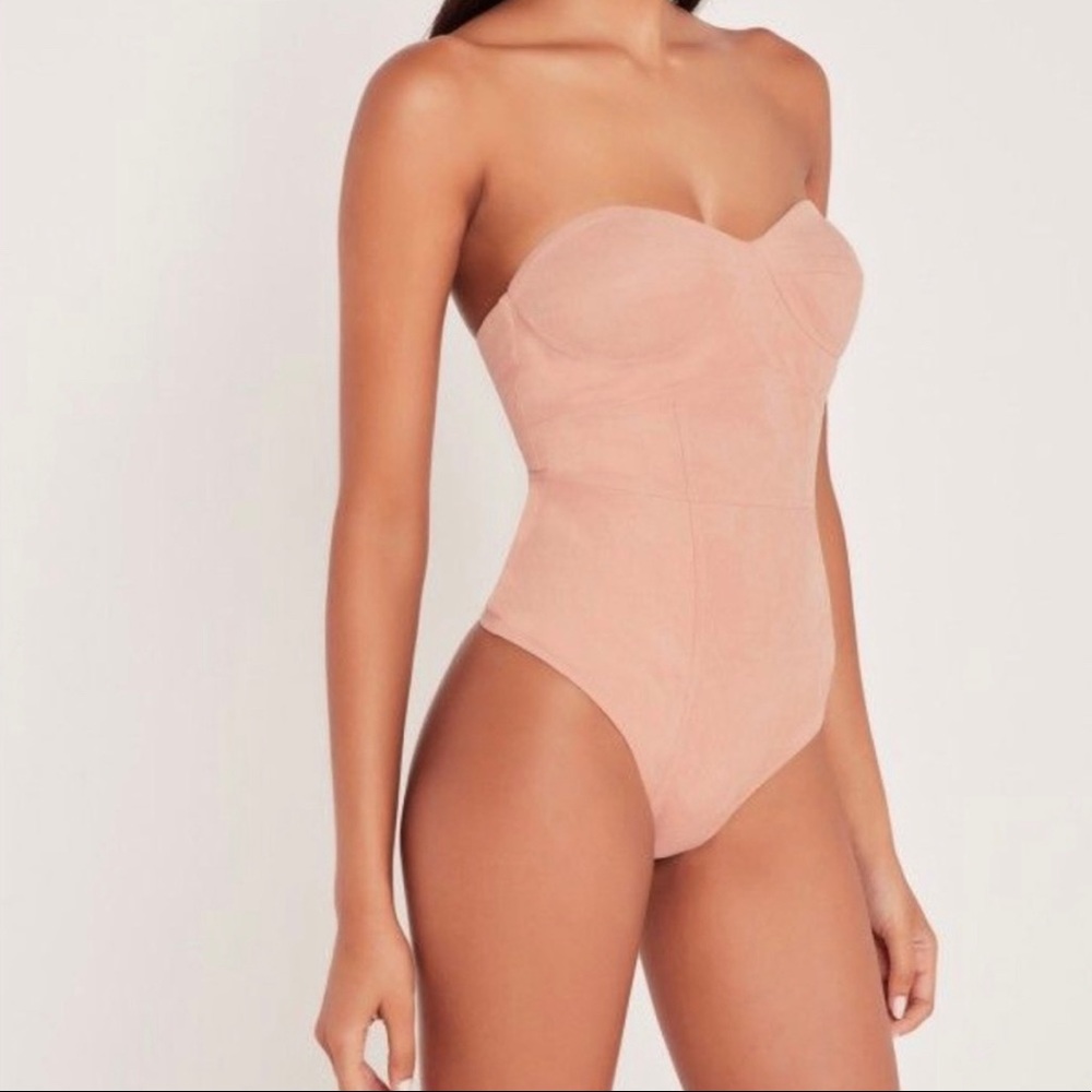 Missguided Bodysuit | Pink Suede from Carli Bybel Collaboration